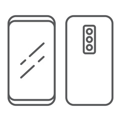Smartphone with three camera thin line icon, technology and phone, modern smartphone sign, vector graphics, a linear pattern on a white background.