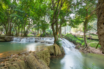 Beautiful waterfall scene Kroeng Krawia Waterfall at Kanchanaburi ,Thailand