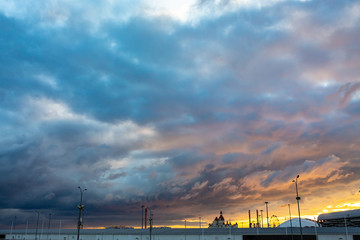 Fototapeta premium Dramatic sunset with clouds like fire in the sky