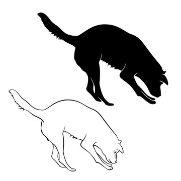 The Dog Is Sniffing. The Dog Is Hear Smell. Silhouette. Vector Illustration.