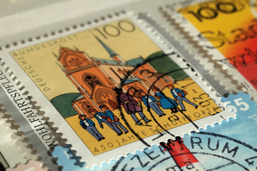 Germany - circa 1993: Stamp printed by Germany. Edition on Building, shows 450th Anniversary of Pforta School, Shallow depth of field, circa 1993