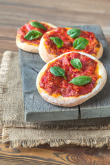 Mini Margherita pizzas with red cheese