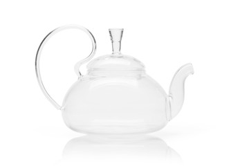 Empty glass teapot isolated on a white background