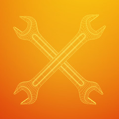 Wrench. Spanner repair tool. Mechanic or engineer instruments. Support service wireframe low poly mesh vector illustration