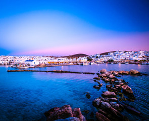 Evening stony coast scenery of greek island Paros