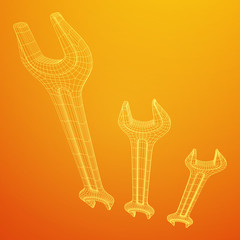 Wrench. Spanner repair tool. Mechanic or engineer instruments. Support service wireframe low poly mesh vector illustration