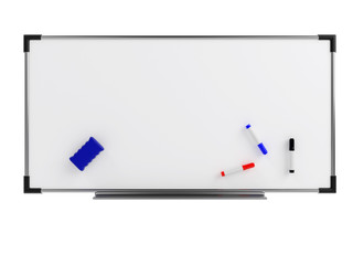 Empty whiteboard (magnetic board) isolated on white. Mockup template - 3D rendering