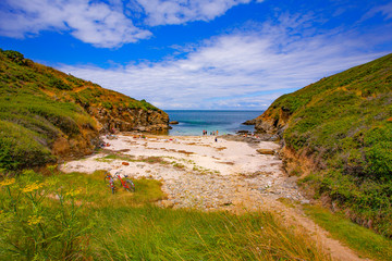 france; brittany,belle-&icirc;le-en-mer  island : creek and beach