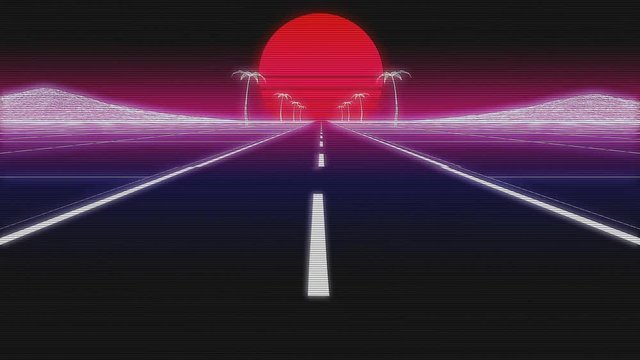 synthwave palms road 80 Retro Background 3d render