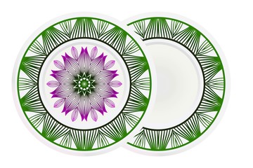 Set of 2 matching decorative plates. Decorative mandala ornament. Vector illustration.