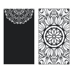 Balck, white two flyer pages ornament illustration concept. Art traditional, Islam, Arabic, Indian, magazine, elements with mandala. Vector greeting card or invitation layout design