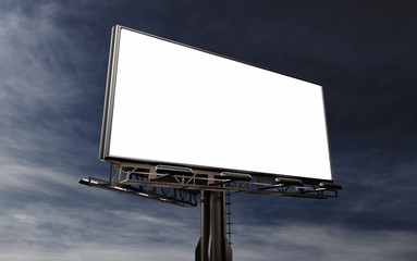 3D rendering of blank billboard (empty advertisement) with clouds. Empty mockup template