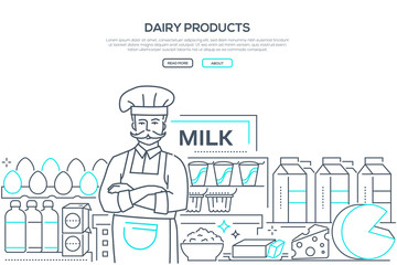 Dairy products - line design style web banner