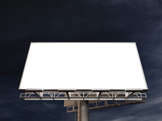 3D rendering of blank billboard (empty advertisement) with clouds. Empty mockup template