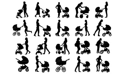 collection of silhouette images of baby strollers