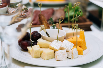 European international fusion cuisine, a beautiful dish on a white plate decorated with herbs and...