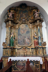 Fototapeta na wymiar Altar of Saint Joseph in the church of Saint Leonard of Noblac in Kotari, Croatia 