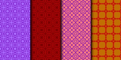 Set Of Retro geometric Pattern. Seamless Ornament. Arabesque. Vector Illustration. Purple Color. For Design, Invitation Wedding, Valentine's, Background, Wallpaper