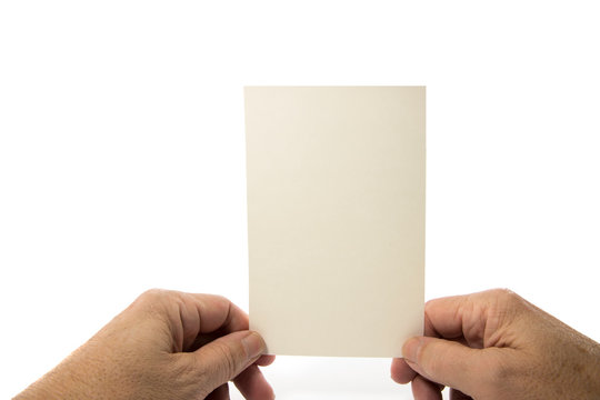 Hand holding blank plain card