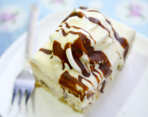 sweet white chocolate cake in a plate