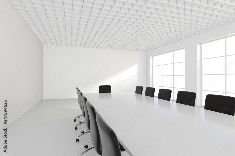 Poster empty meeting room. close of up table. 3d rendering