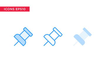 pin icon in line, outline, filled outline and flat design style isolated on white background. vector eps10