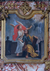 Saint Matthew the Evangelist on pulpit in the church of Saint Leonard of Noblac in Kotari, Croati
