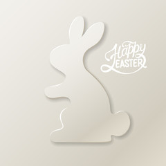 Obraz premium Happy Easter card with rabbit silhouette on bright background. Happy Easter lettering. Vector illustration