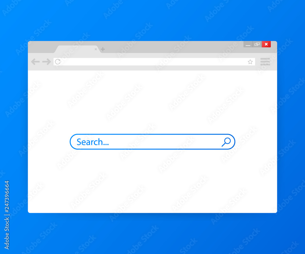 Poster simple browser window on blue background. browser search. web browser in flat style. vector illustra