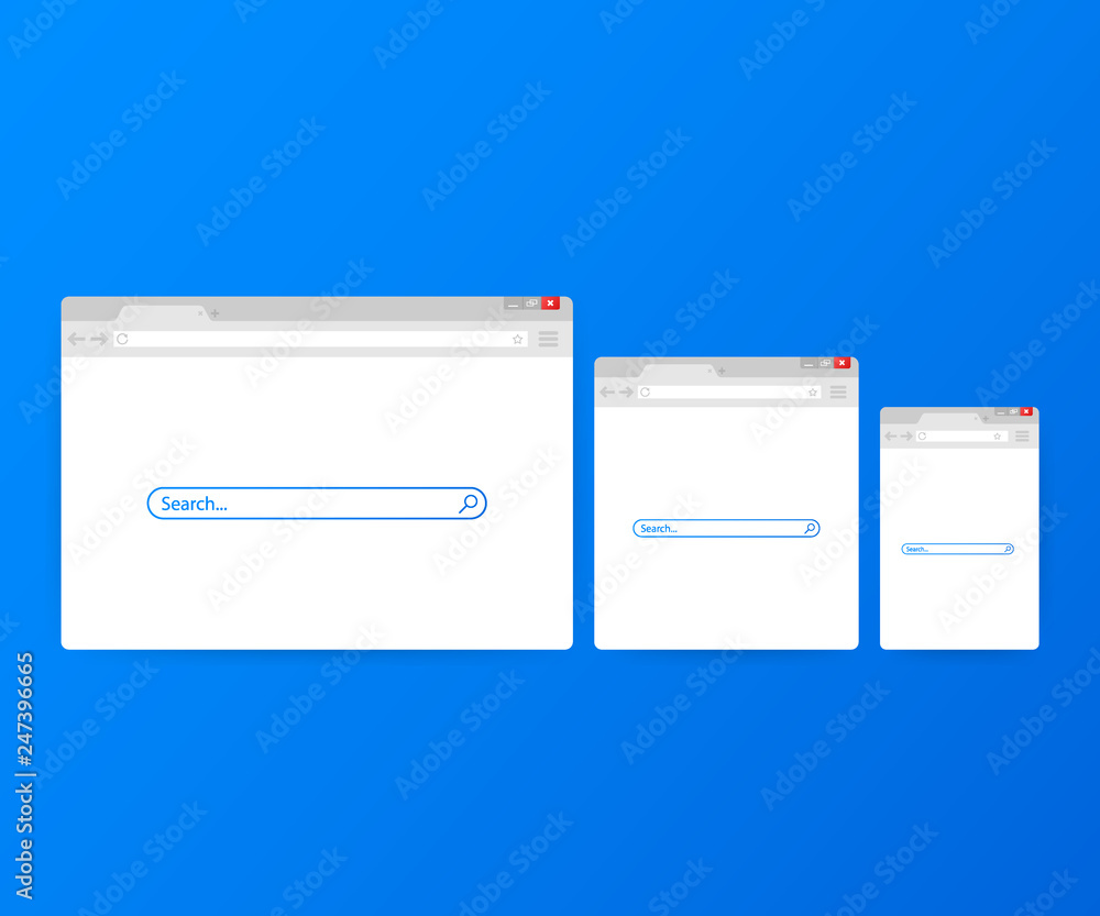Poster simple browser window on blue background. browser search. web browser in flat style. vector illustra