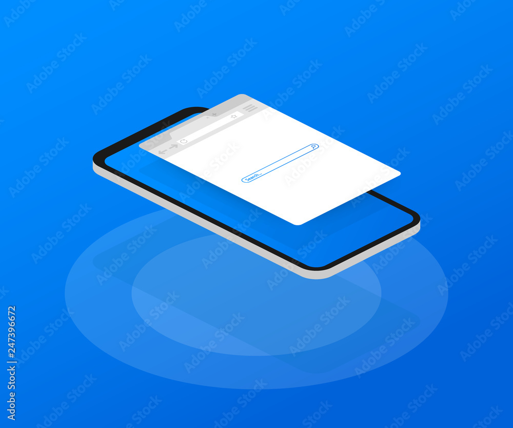 Poster simple browser window on blue background. browser search. web browser in flat style. vector illustra