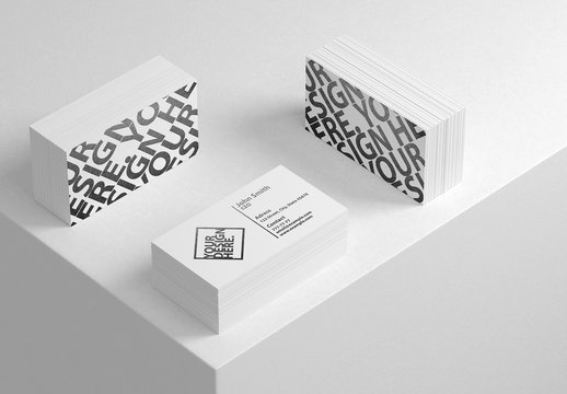 3 Stacks of Business Cards on White Table Mockup