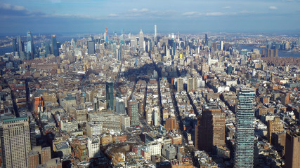 Wide angle aerial view over Manhattan New York