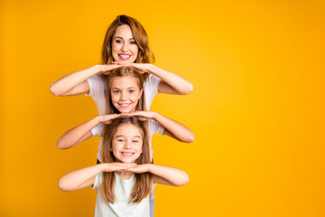 Portrait of three nice cute stylish lovely attractive winsome cheerful positive funny people...