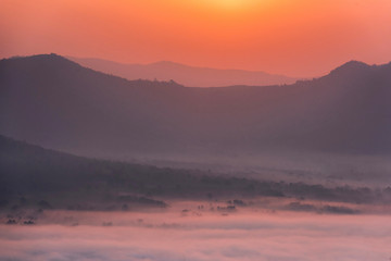 Sunrise viewpoint And fog covering mountains, Thailand