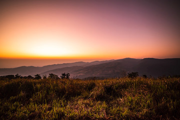 Sunrise viewpoint And fog covering mountains, Thailand