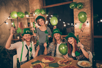 Close up photo lucky tradition culture celebrating company together st paddy day mood green...