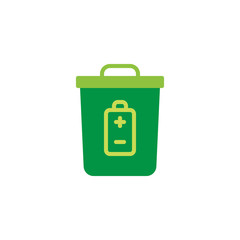 Battery trash bin flat icon, vector sign, colorful pictogram isolated on white. Battery eco waste symbol, logo illustration. Flat style design