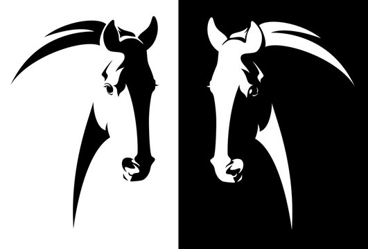 horse head black and white simple vector outline - monochrome equine emblem design