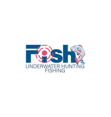 Fish with a target. Underwater hunting. Fishing. Emblem, club logo. Design for the store, site, club lovers of fishing, underwater hunting. The concept of sports fishing, hunting.