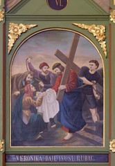 Obraz na płótnie Canvas 6th Stations of the Cross, Veronica wipes the face of Jesus, church of Saint Matthew in Stitar, Croatia 