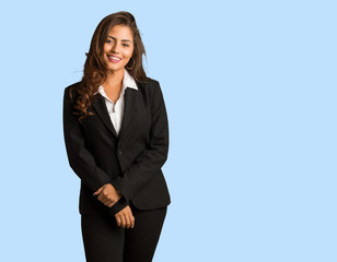 Full body young busines woman cheerful with a big smile