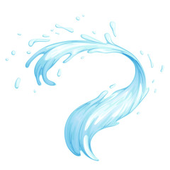 Water splashes, bursts, whirls, waves. Isolated on white background. Vector illustration