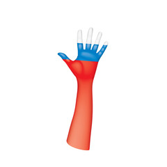 Russia flag and hand on white background. Vector illustration