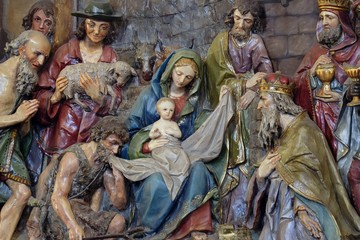 Fototapeta na wymiar Nativity Scene, altarpiece in the church of Saint Matthew in Stitar, Croatia 