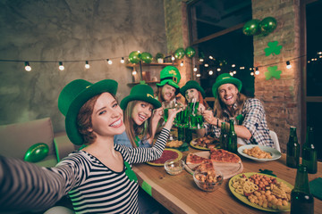 Self-portrait of nice cool sweet adorable attractive lovely cheerful glad ecstatic positive group...