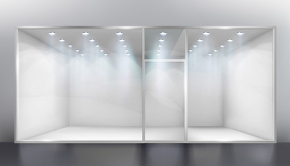 Display window. Space for exhibition. Empty shop. Vector illustration.