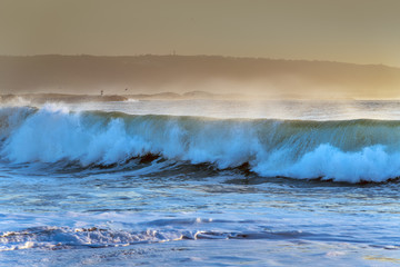 Atlantic ocean wave in evening light, Portugal coast.