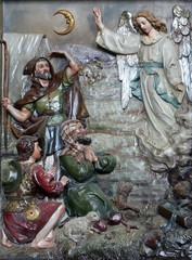 Angel of the Lord visited the shepherds and informed them of Jesus' birth, altarpiece in the church...