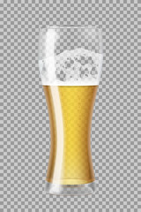 Tall beer glass with lager beer almost full